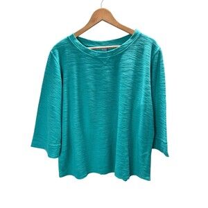 Hot Cotton Top Women's Size XL Cyan Green Long Sleeve 100% Cotton